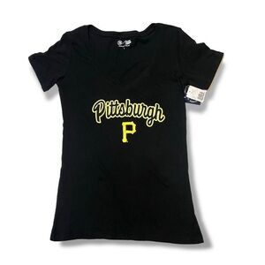 NWT Black Pittsburgh Pirates V-Neck Tee T-Shirt Top Fitted Short Sleeve New NFL